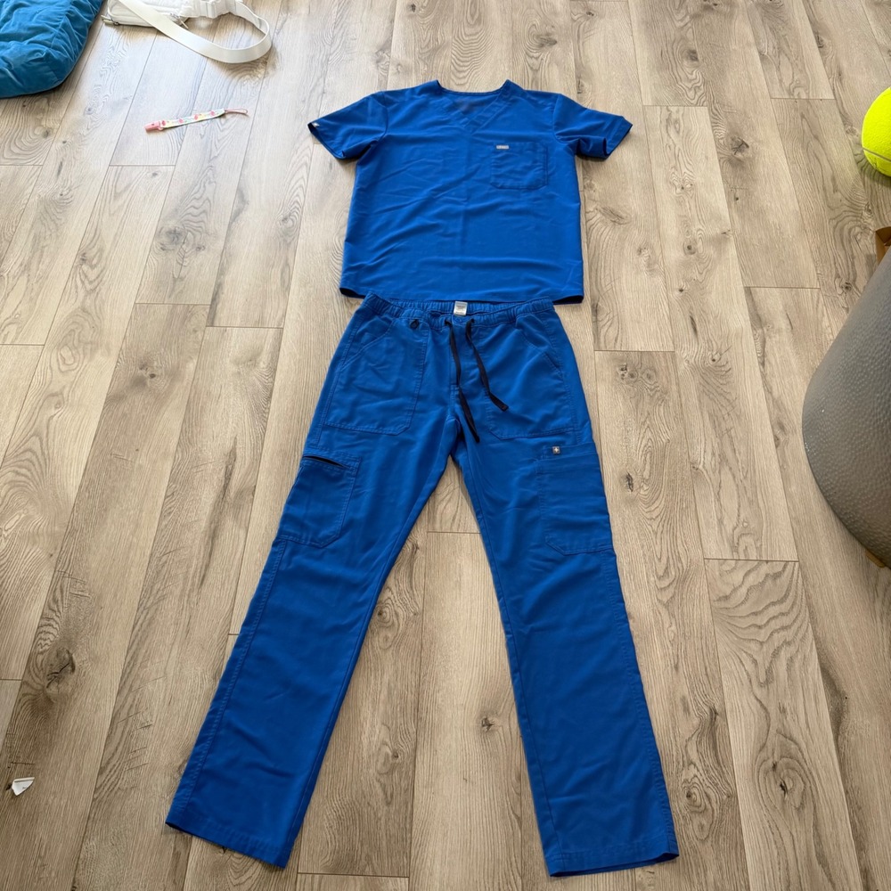 Figs Technical Collection Men Scrub Set Royal Blue Cairo Pants sz S Nurse workwr